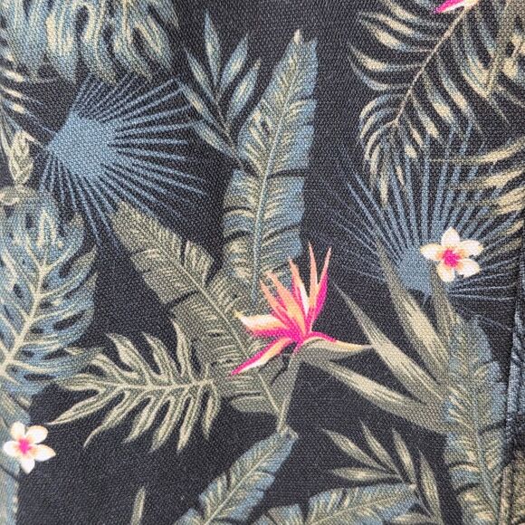 Intro Black & Green Tropical Floral Linen Cropped Flat Pocket Pants Size 14 - Picture 4 of 11